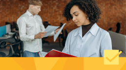 Banner for article about choosing good peer reviewers, showing two people reviewing options in documents.