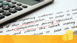 Banner for article about competitive pricing. It shows a calculator and a document with 