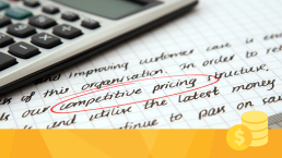Banner for article about competitive pricing. It shows a calculator and a document with 