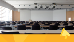 An empty room at a conference.