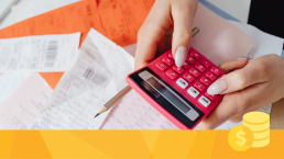 A person calculating the hidden costs in academic publishing using a red calculator.